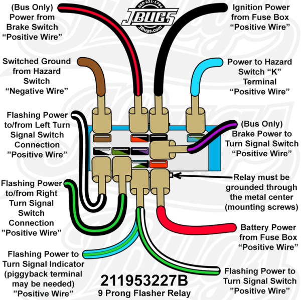 Turn signal relay 12 Volt (9 pin) VW Emergency Flasher Relay - 12 Volt - 1967-68 Beetle - Karmann Ghia - Bus 211953227B